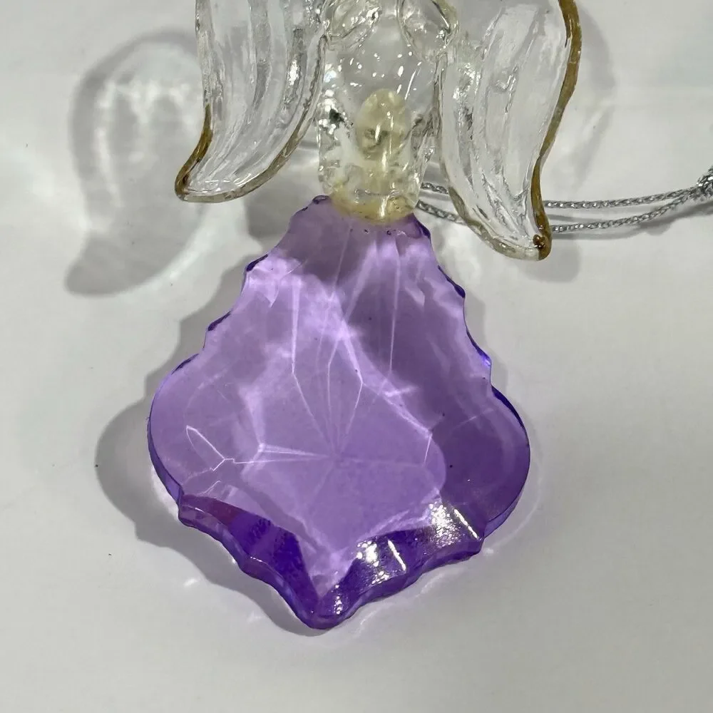 Glass Angel Ornament Purple Crystal Gold Trim Open Book Figurine Boxed